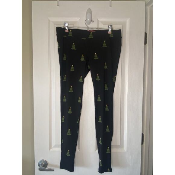 Tipsy Elves Black Christmas Tree Holiday High Waisted Leggings Womens Large - Picture 1 of 5